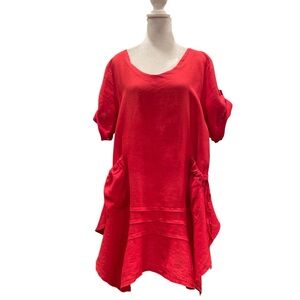Made in Italy L Red 100% Linen Lagenlook Tunic Dress Artsy